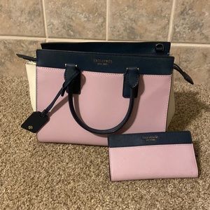 Kate Spade Medium Satchel Staci Colorblock in Blue and Purple with Wallet.